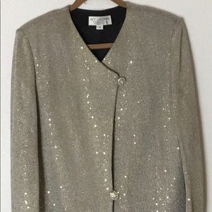 ST JOHN EVENING SEQUIN JACKET SIZE 14 in TAUPE
